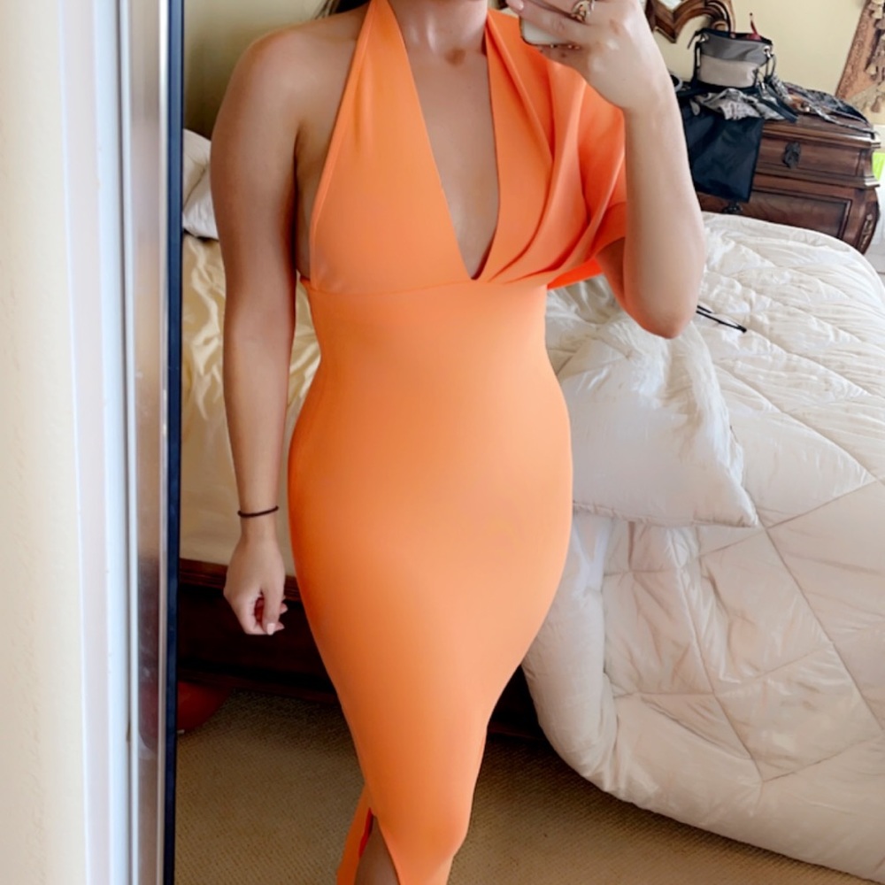 Orange halter bandage maxi dress